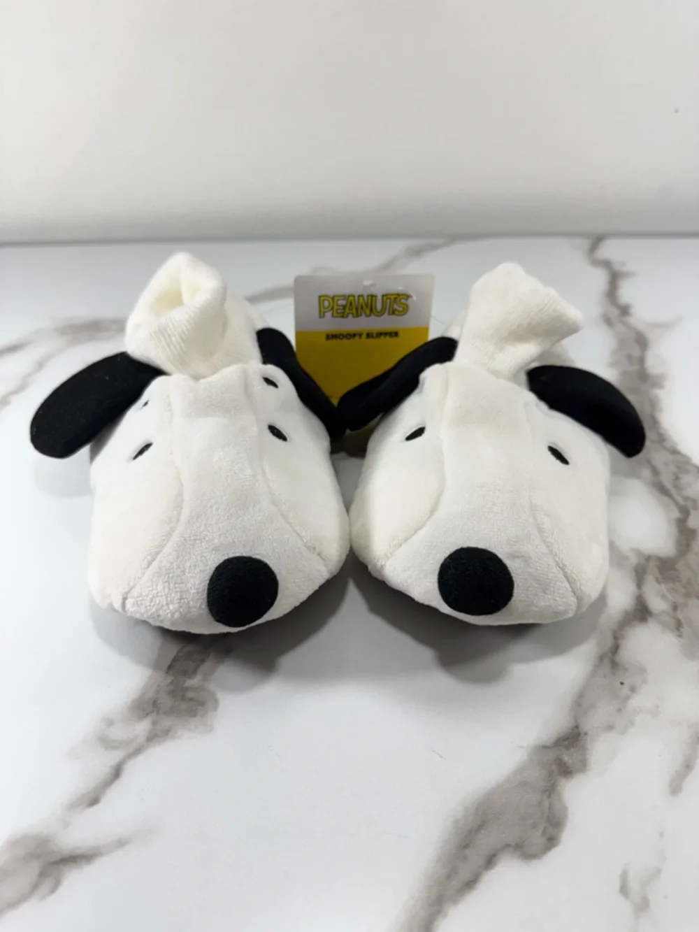 Peanuts Snoopy Plush Black White Children Toddler Boy Girl Kids Slippers, L/9-10